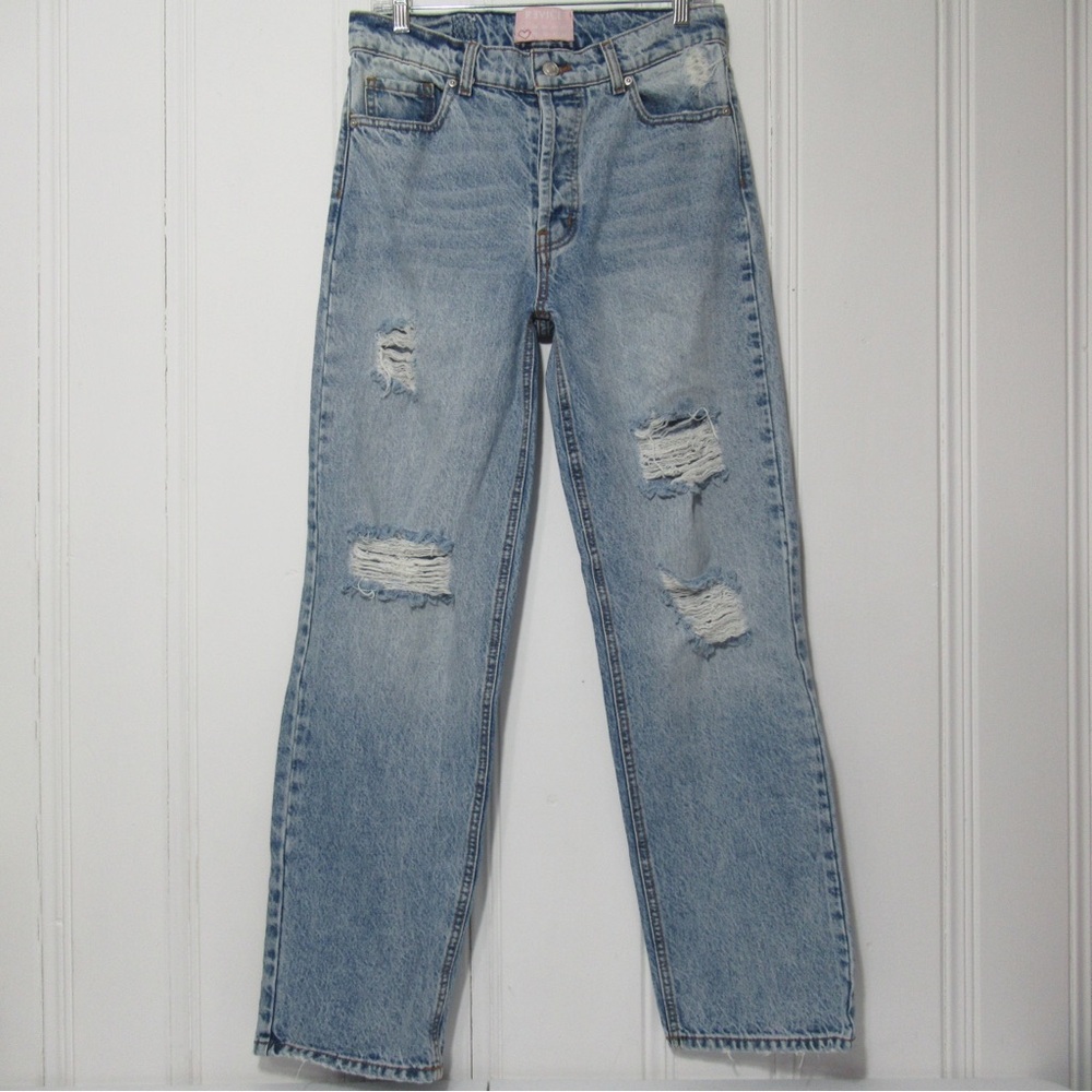 Revice Distressed Straight Leg Denim Jeans Size 28